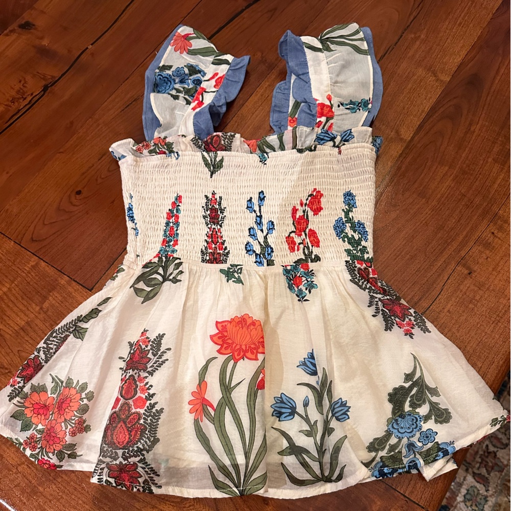 Floral Smocked Dress with Blue and Red Accents
